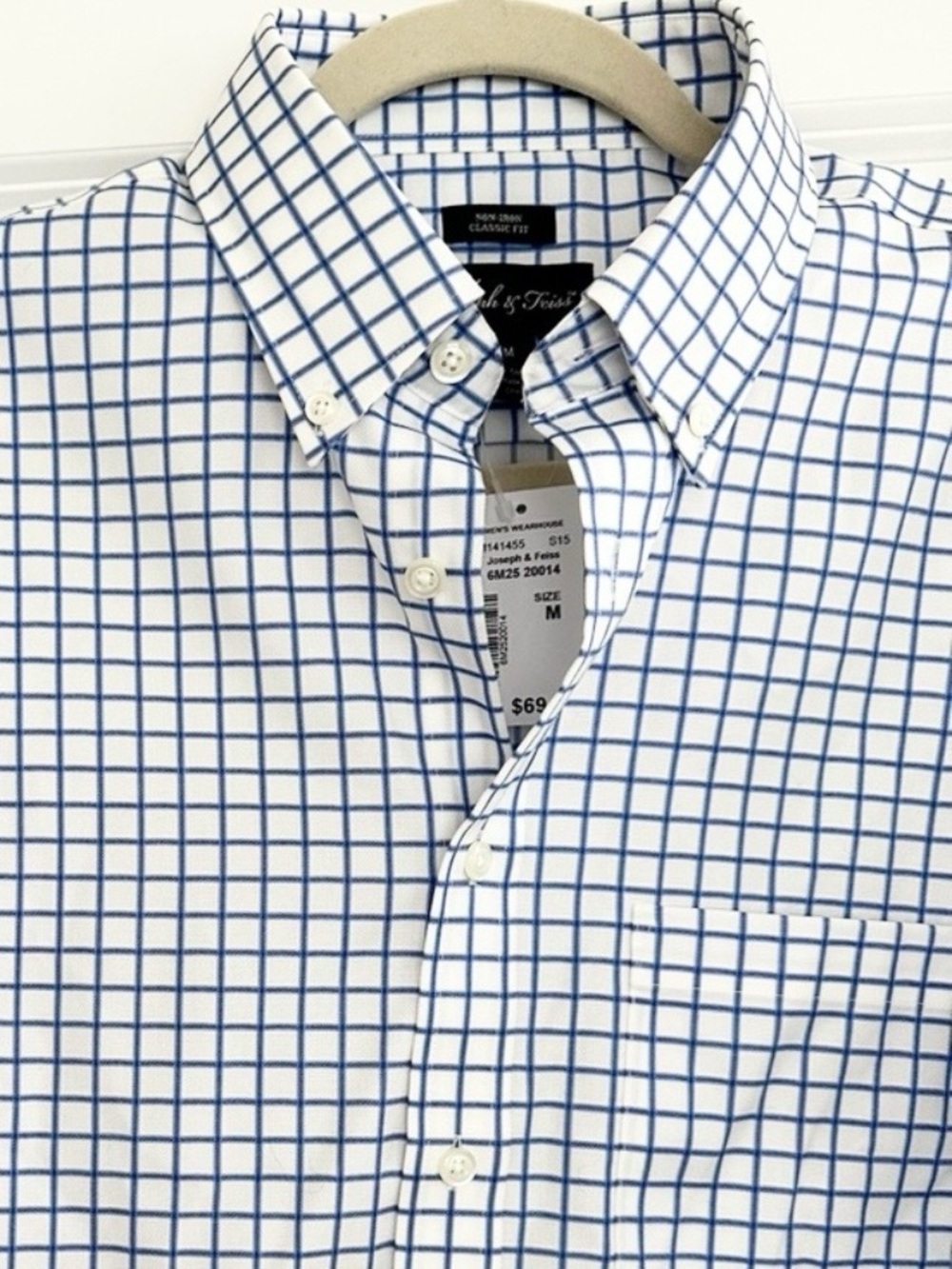 Blue & White Checkered Non-Iron Classic Fit 100% Cotton Dress Shirt